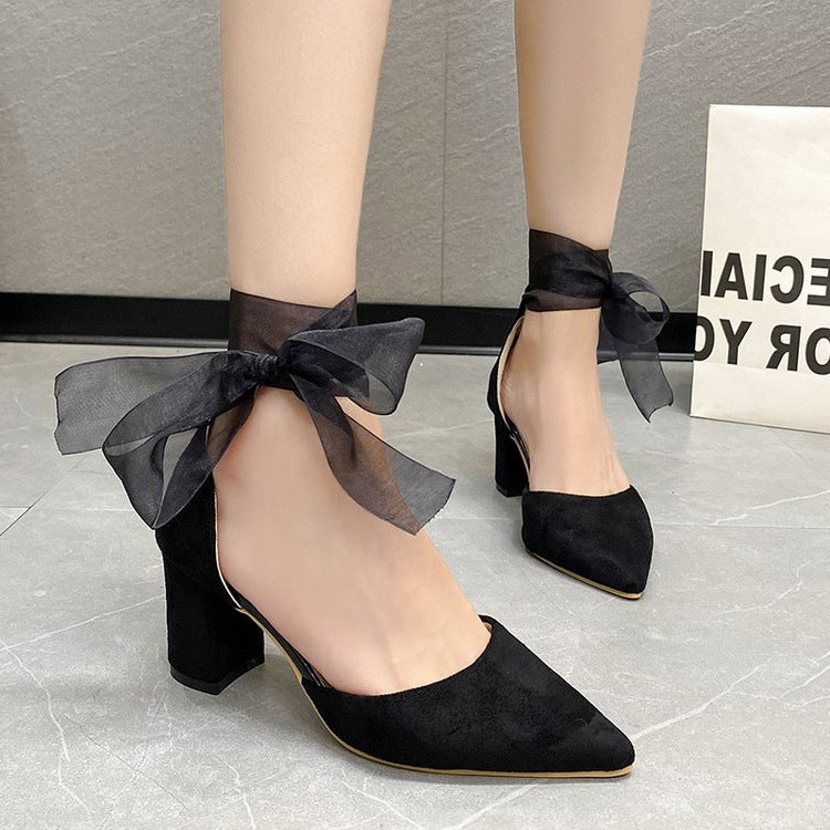 Damen elegante Pumps mit zarter Schleifenbindung EB