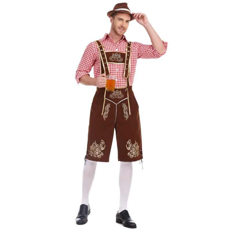 Herren nan Filzoptik-Lederhose knielang mit barocker Stickerei, verstellbaren Trägern und Dekornieten EB