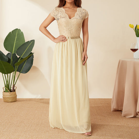 Damen Elegantes Spitzenkleid mit V-Ausschnitt EB