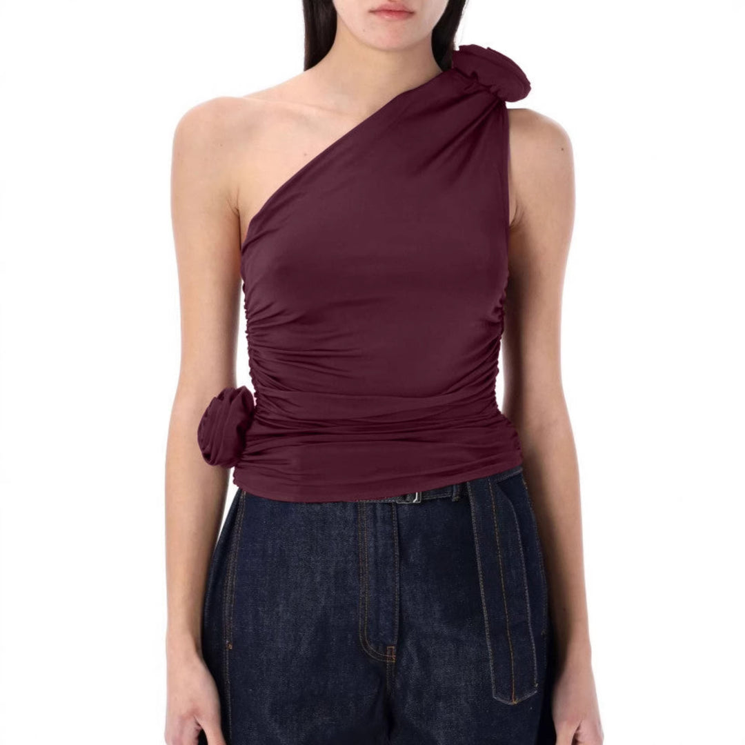 Damen asymmetrisches Top mit Raffungen und floralem Detail EB