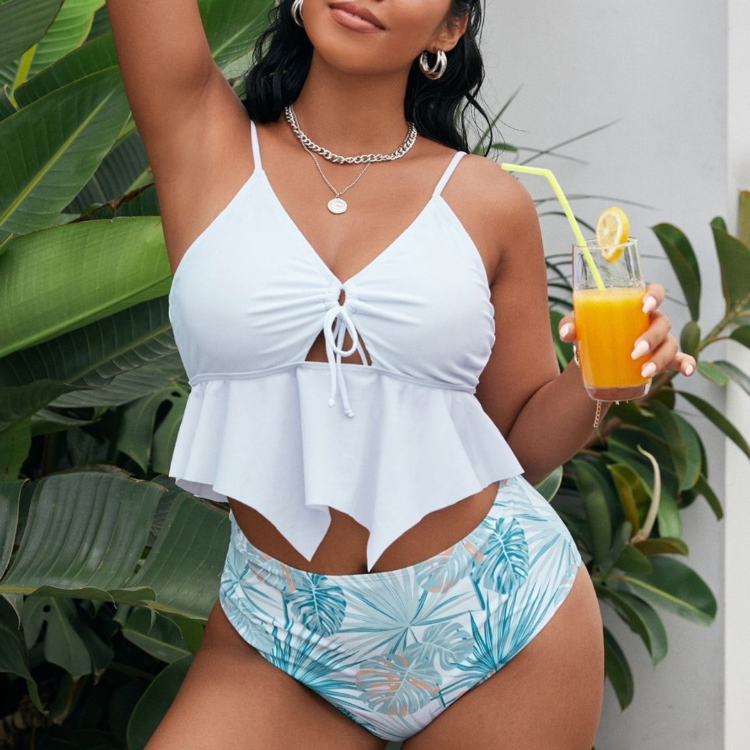 Damen Badeset mit fließendem Oberteil und floralem Bottom EB