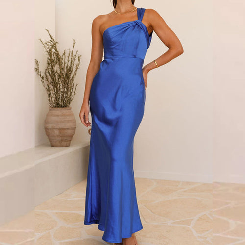 Damen Elegantes Abendkleid mit asymmetrischem Träger und zurückhaltendem Glanz EB