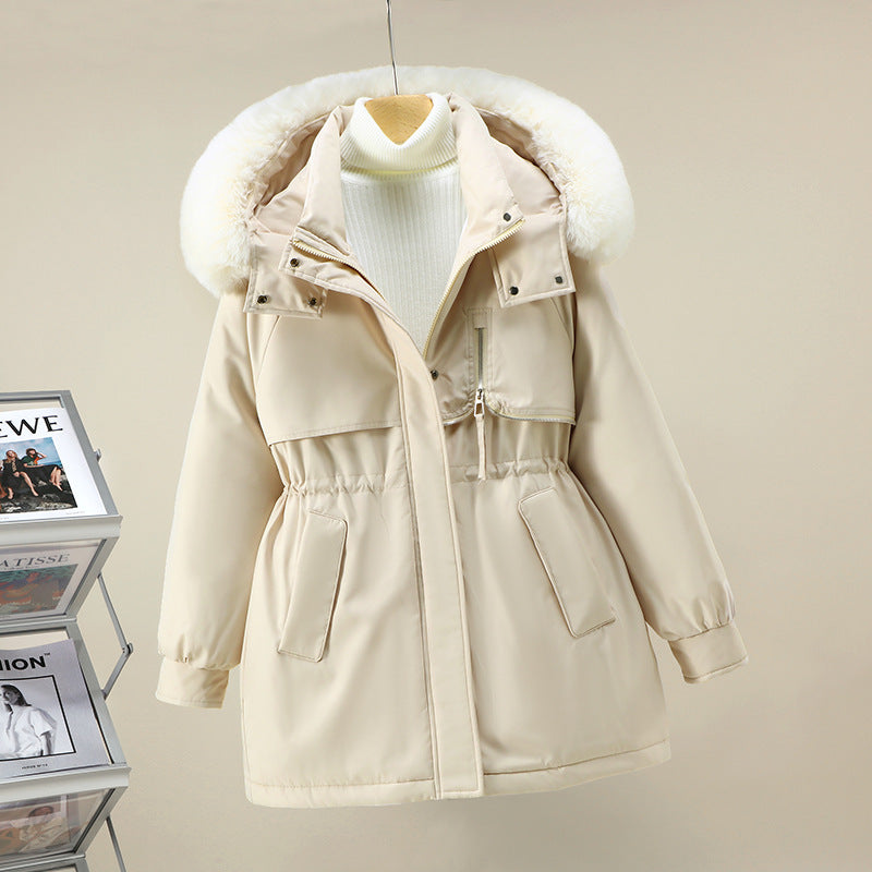 Damen funktionale Winterjacke mit abnehmbarer Kapuze und Kunstfellbesatz EB
