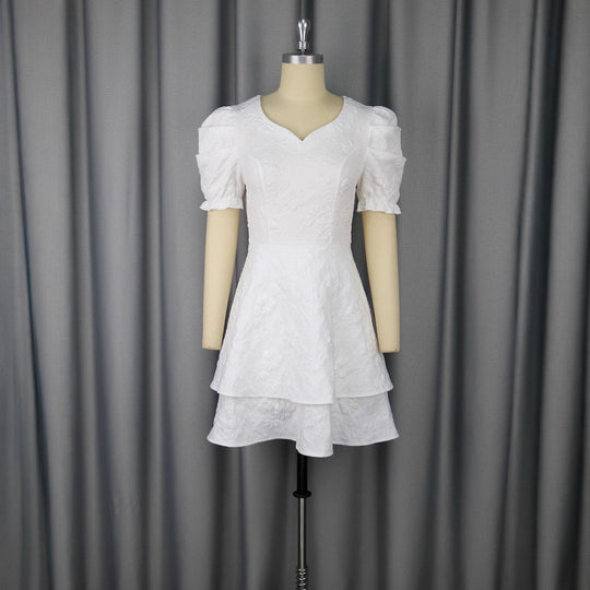Damen romantisches Kurzarmkleid mit gestuftem Rock EB