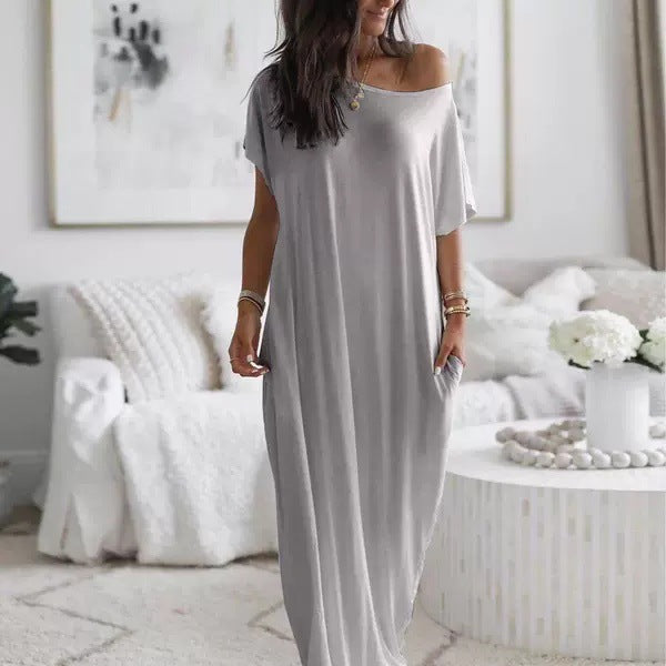 Damen lässiges Maxi-Überkleid mit weitem Schnitt und praktischen Taschen EB