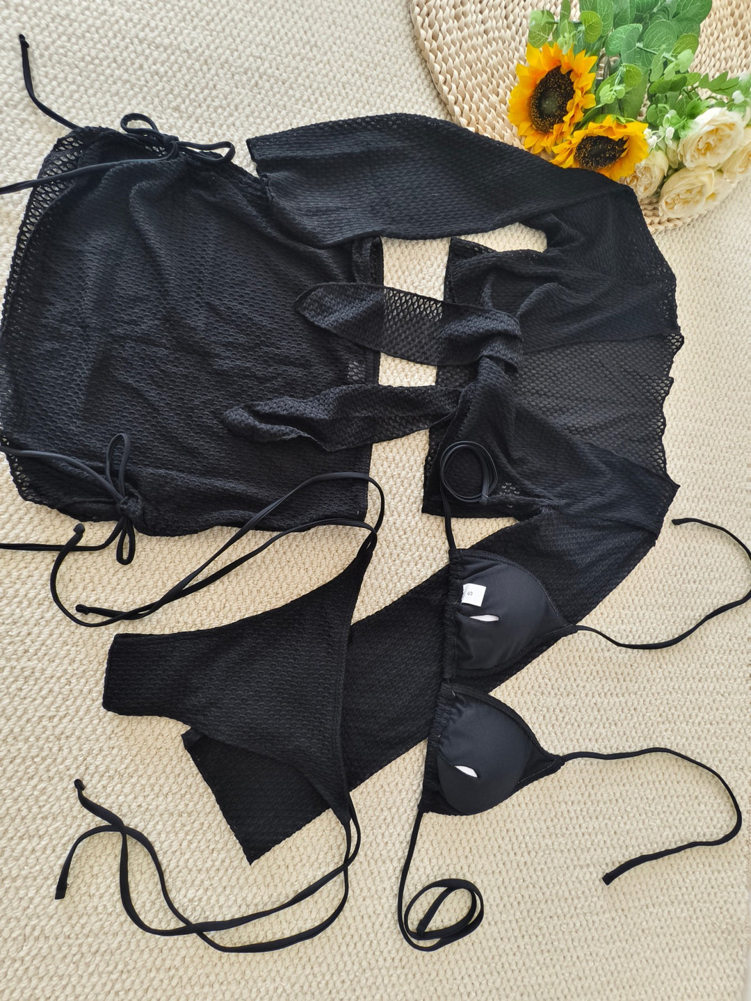 Damen Bikini-Set mit transparentem Wickeloberteil und hoch taillierten Shorts EB