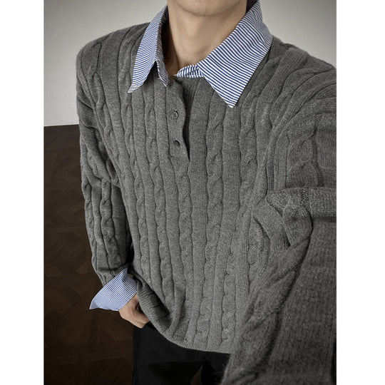 Damen Strickpullover mit hochwertigem Kabelmuster und Kragen EB
