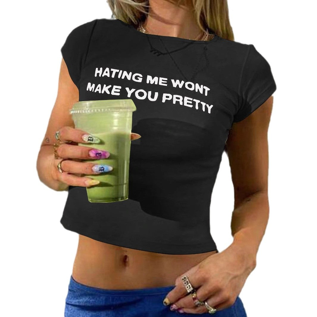 Damen Figurbetontes Crop-T-Shirt mit statement Schriftzug EB