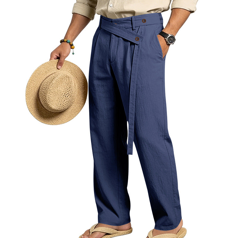 Herren nan weite Leinenhose mit Wickelbund, hoher Taille und legerem Bein EB