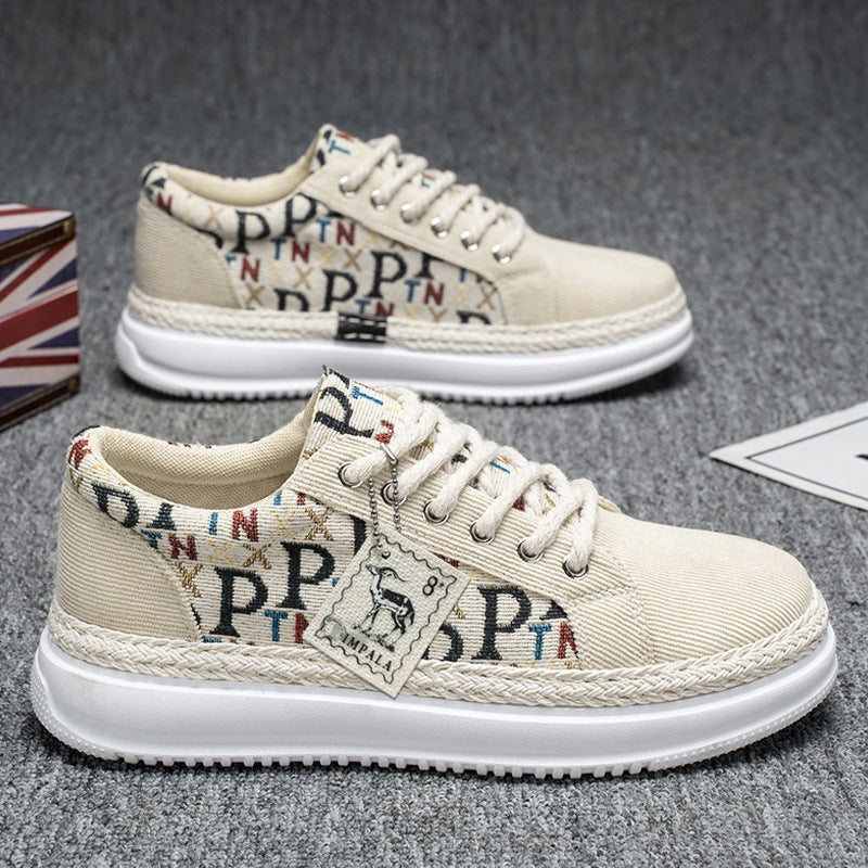 Damen Plateau-Espadrille-Sneaker mit geflochtenem Jute-Detail und monogramm-Canvas EB