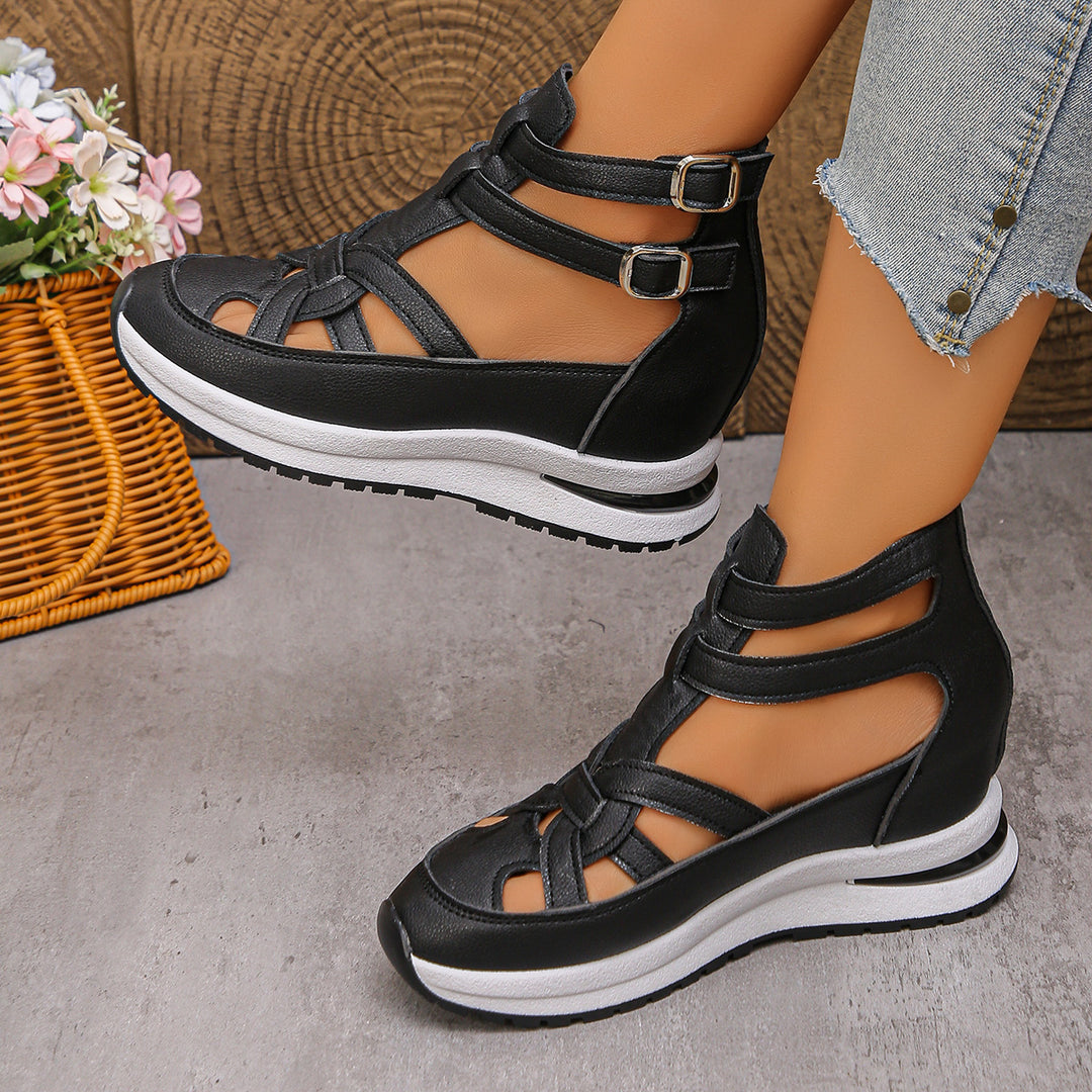 Damen Wedge-Sandalen mit modischem Riemendesign und komfortabler Plateau-Sohle EB