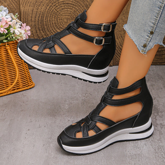 Damen Wedge-Sandalen mit modischem Riemendesign und komfortabler Plateau-Sohle EB
