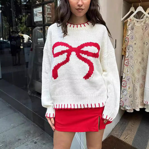 Damen Strickpullover mit verspieltem Schleifenmotiv und lässigem Schnitt EB