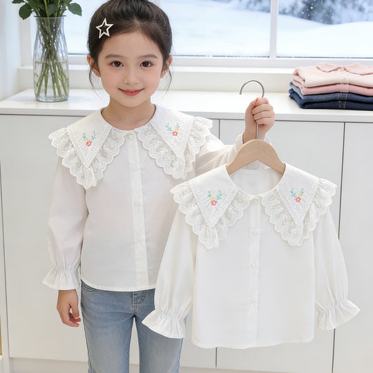 Mädchen Bluse mit voluminösem Spitzenkragen EB