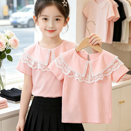 Damen elegante Bluse mit Spitzenkragen EB