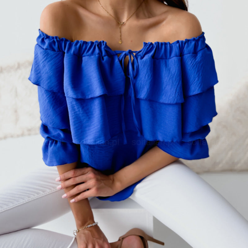 Damen Off-Shoulder Bluse mit Rüschendesign EB