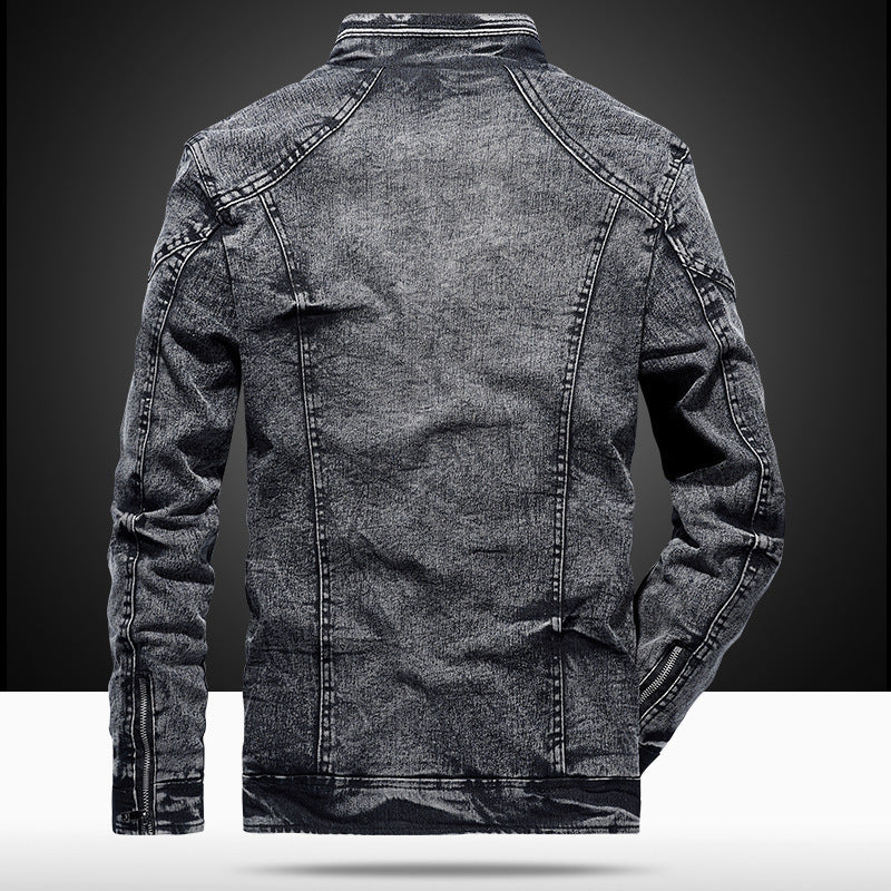 Herren Denim-Utility-Blouson mit hochschließendem Stehkragen und Zipper-Taschen EB