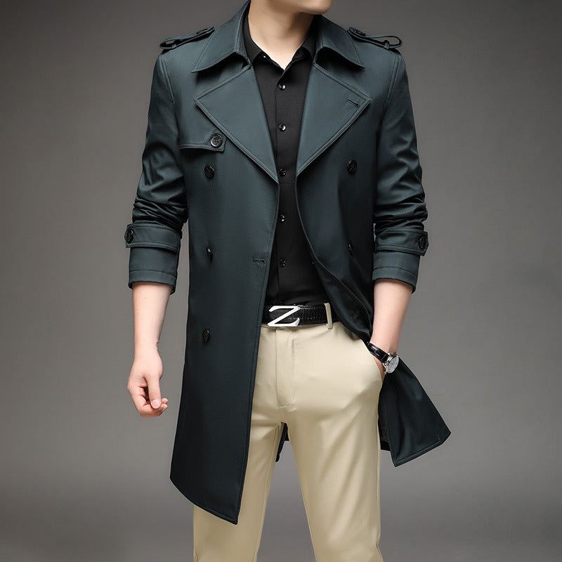 Herren Moderner Slim-Fit Trenchcoat mit Epauletten und doppelreihiger Knopfleiste EB