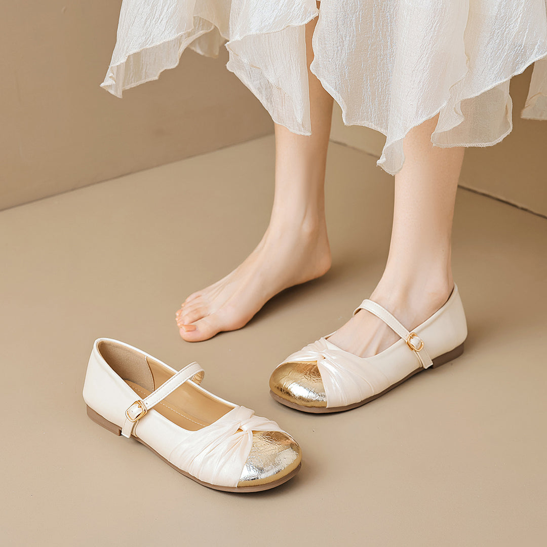 Damen Ballerinas mit schimmerndem Metalleffekt und elegantem Riemchen EB