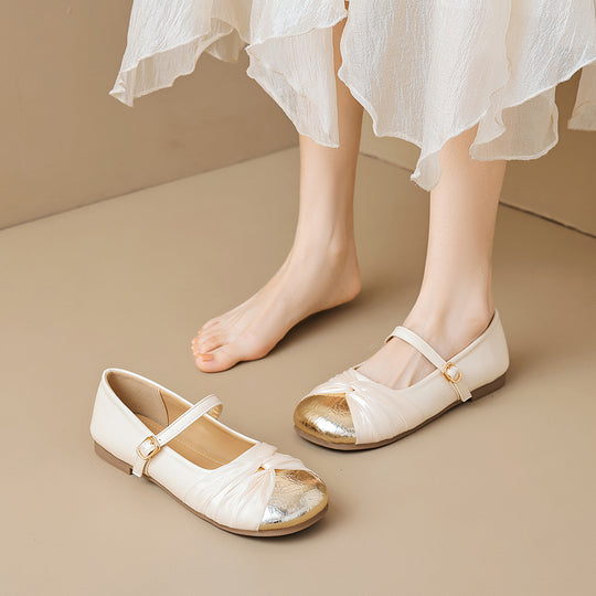 Damen Ballerinas mit schimmerndem Metalleffekt und elegantem Riemchen EB