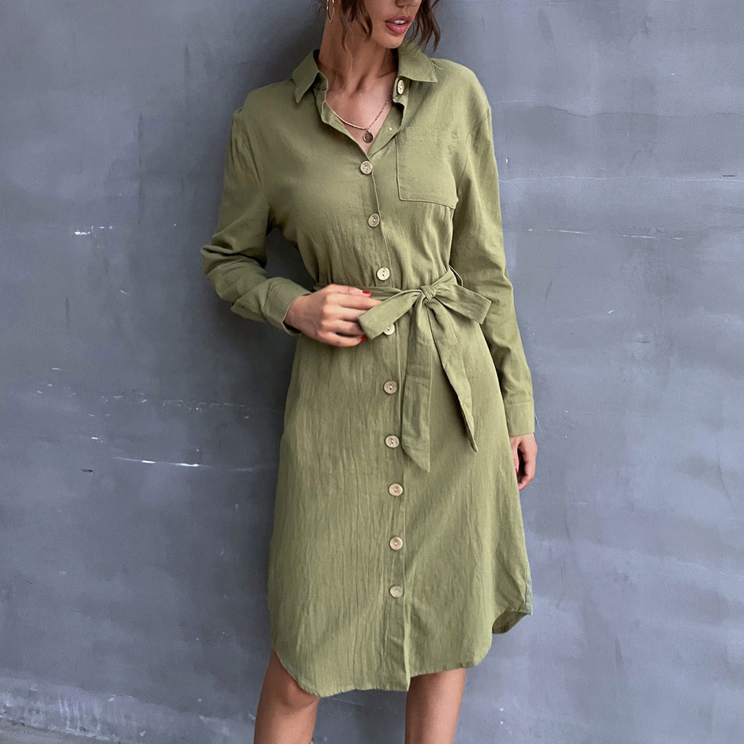 Damen Hemdblusenkleid mit Taillengürtel und praktischen Knopfdetails EB