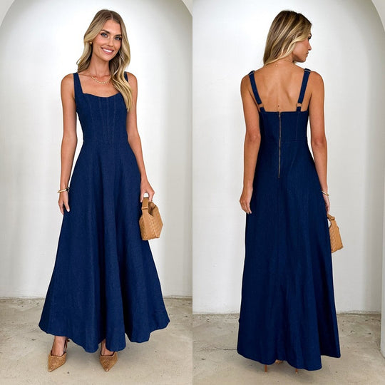 Damen Maxikleid mit schmalen Trägern und tailliertem Oberteil EB