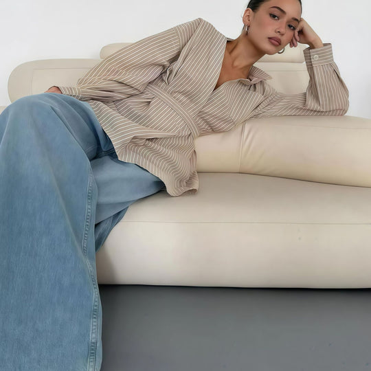 Damen elegante Bluse mit tailliertem Schnitt und Gürtel EB