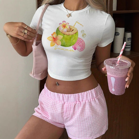 Damen Crop-Top mit fruchtigem Sommerdesign und lässigem Schnitt EB
