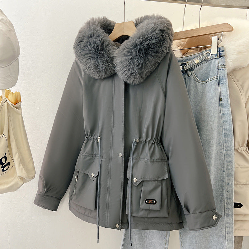 Damen Multifunktionale Winterjacke mit abnehmbarem Kunstfellkragen und regulierbarem Taillenzug EB