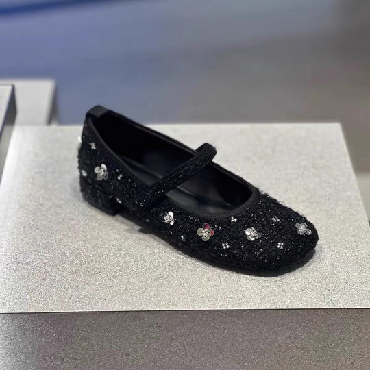 Damen Ballerinas mit floralem Glitzer-Akzent und verstellbarem Riemendesign EB