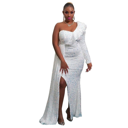 Damen Funkelndes Abendkleid mit asymmetrischem Design und fließendem Rock EB