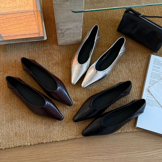 Damen elegante Spitzer Pumps aus Metallic-Leder EB