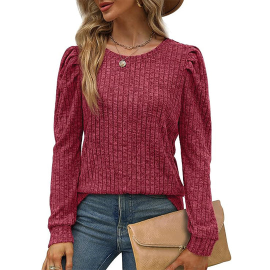 Damen stilvolles Pullover mit gerafften Ärmeln EB