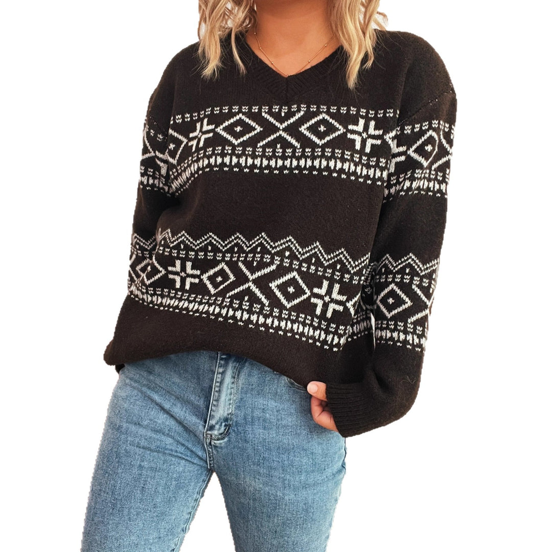 Damen gemütlicher Strickpullover mit traditionellem Muster EB