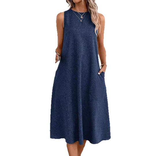 Damen lässiges Sommerkleid mit Taschen und bequemem Schnitt EB