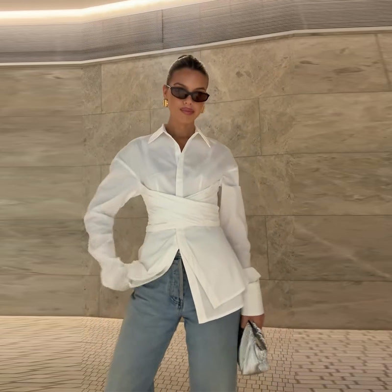 Damen Chic geschnittene Bluse mit Wickeloptik EB