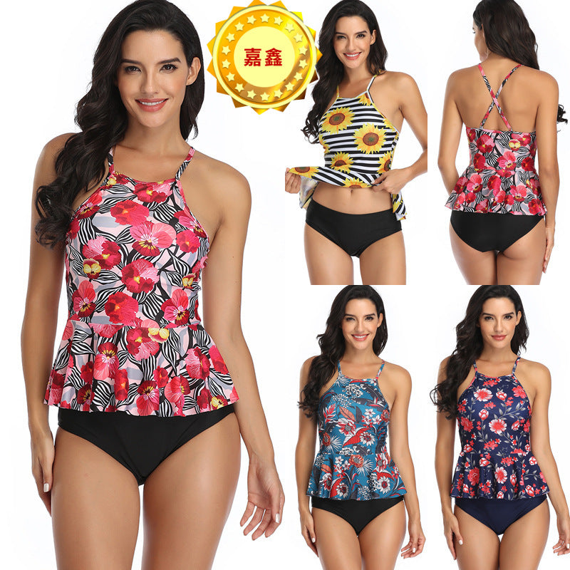 Damen Tankini-Set mit leicht ausgestelltem Oberteil und bequemen Höschen EB