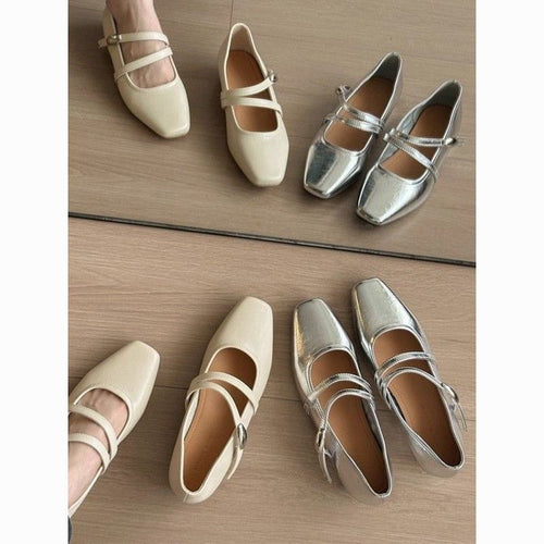 Damen elegante Mary Jane Schuhe mit doppeltem Riemchen und spitzem Zehenbereich EB