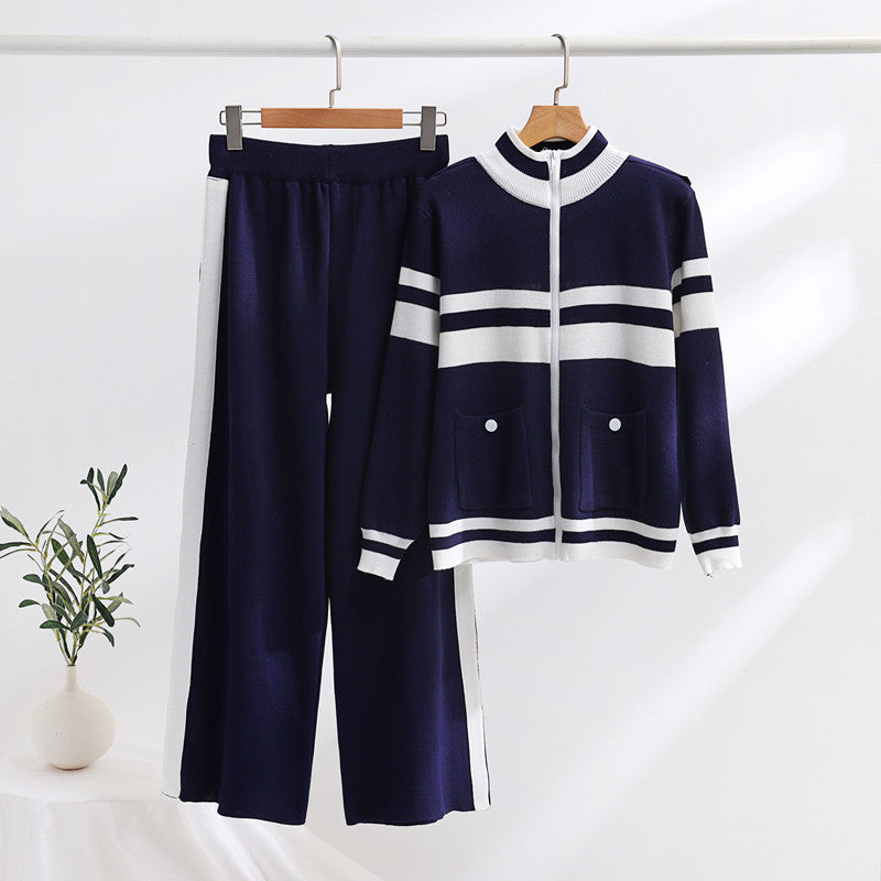 Damen sportliches Strick-Jacke und Hose Set EB