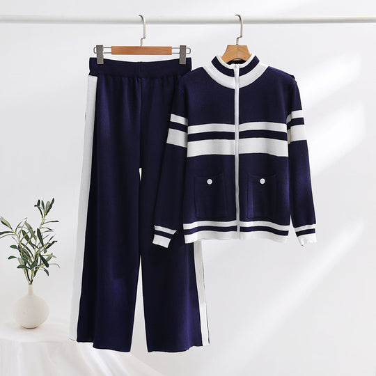 Damen sportliches Strick-Jacke und Hose Set EB