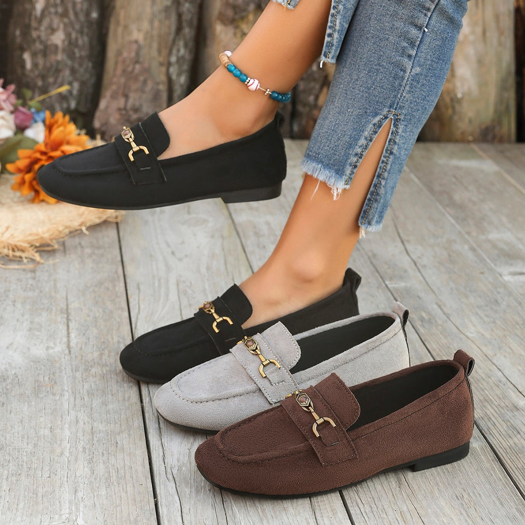 Damen Mokassins mit schicke Goldakzent und weichem Veloursleder EB
