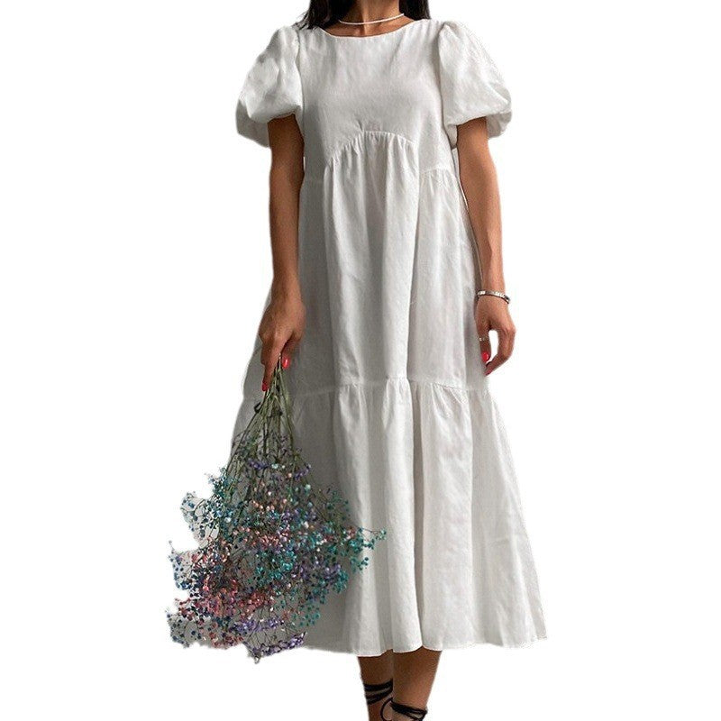 Damen Maxikleid mit voluminösen Puffärmeln und romantischem Design EB
