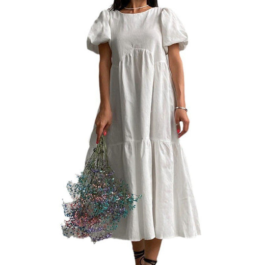 Damen Maxikleid mit voluminösen Puffärmeln und romantischem Design EB