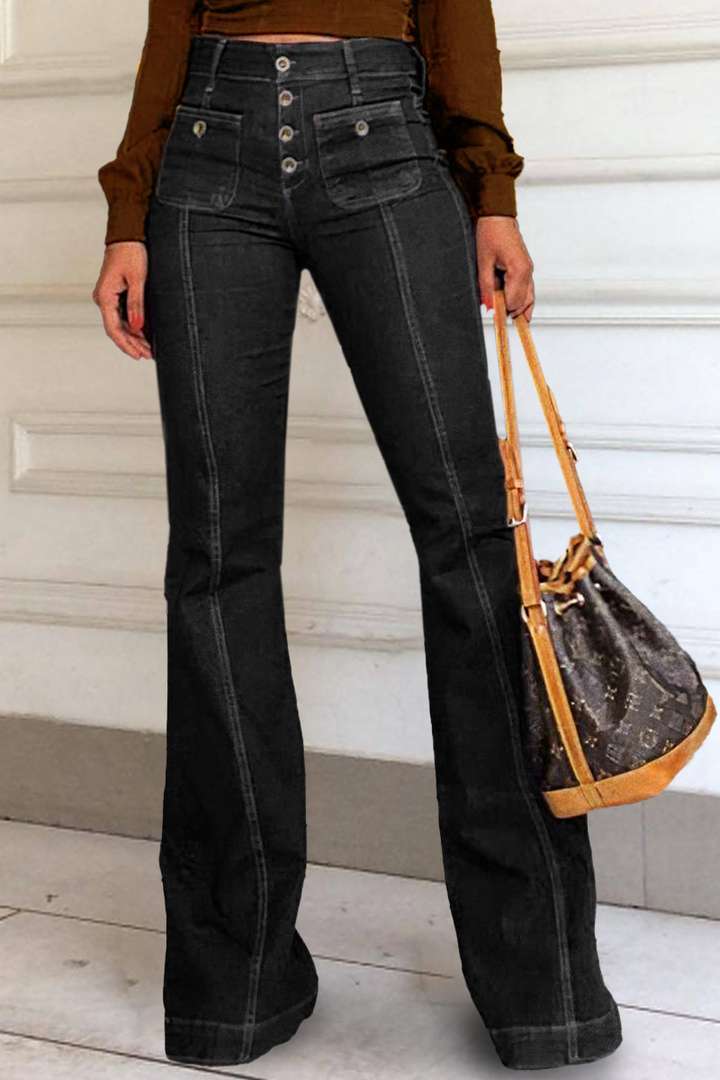 Damen Bootcut Jeans mit hohen Taillen und modischen Knopfdetails EB