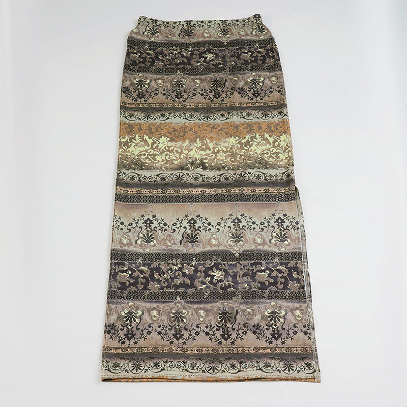 Damen Maxi-Rock mit floralen Mustern und eleganter Spitzenbordüre EB