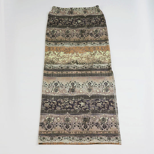 Damen Maxi-Rock mit floralen Mustern und eleganter Spitzenbordüre EB