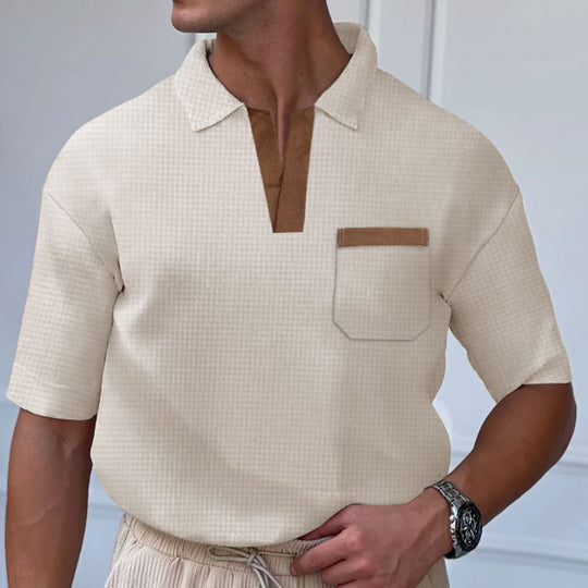 Herren Kurzarm-Polohemd mit modernem Stehkragen und Brusttasche EB