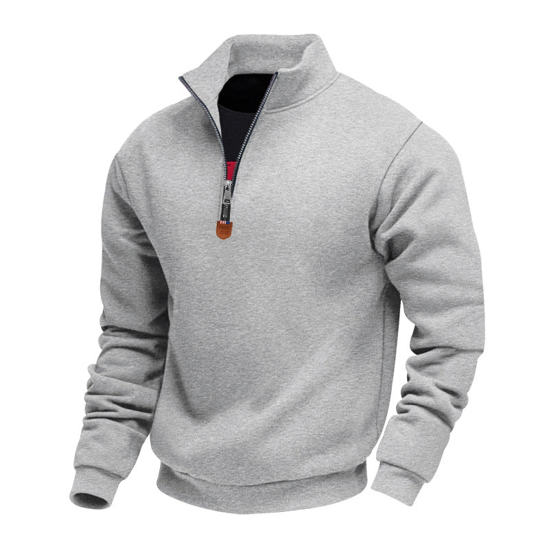 Herren sportlicher Pullover mit halbem Reißverschluss und modischem Stehkragen EB