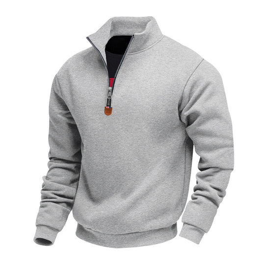 Herren sportlicher Pullover mit halbem Reißverschluss und modischem Stehkragen EB