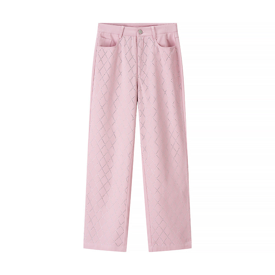 Damen elegante Hochbundhose mit Rautenmuster EB